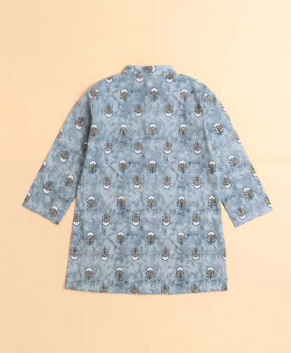 The Magic Wand Cotton Floral Printed Full Sleeves  Kurta with Pyjama Set - Grey