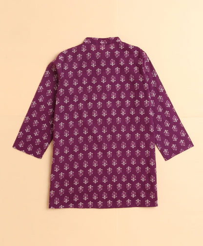 The Magic Wand Cotton Floral Printed Full Sleeves  Kurta with Pyjama Set - Purple