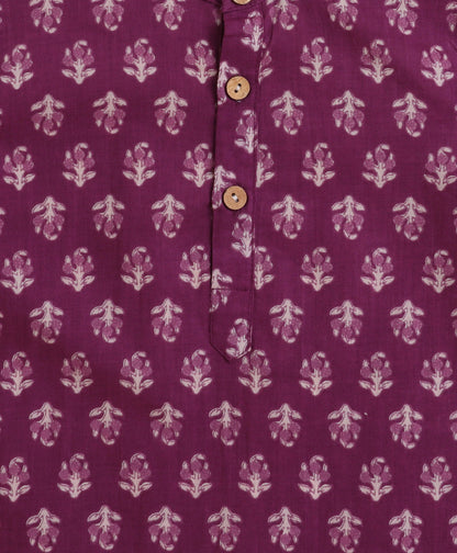 The Magic Wand Cotton Floral Printed Full Sleeves  Kurta with Pyjama Set - Purple