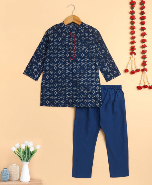 The Magic Wand Cambric Cotton AII Over Printed Full Sleeves Kurta and Pyjama Set- Blue