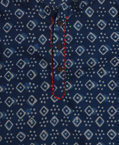 The Magic Wand Cambric Cotton AII Over Printed Full Sleeves Kurta and Pyjama Set- Blue