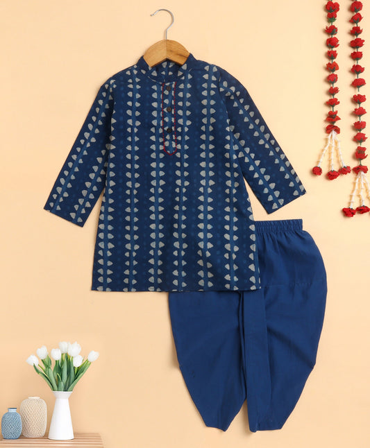 The Magic Wand Cambric Cotton AII Over Printed Full Sleeves Kurta and Dhoti Set- Blue