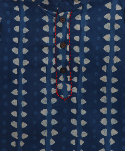 The Magic Wand Cambric Cotton AII Over Printed Full Sleeves Kurta and Dhoti Set- Blue