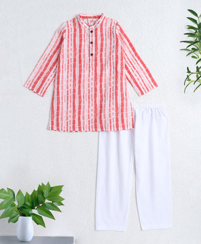 The Magic Wand Cotton Woven Full Sleeves Stripes Printed Kurta & Pyjama Set - Peach