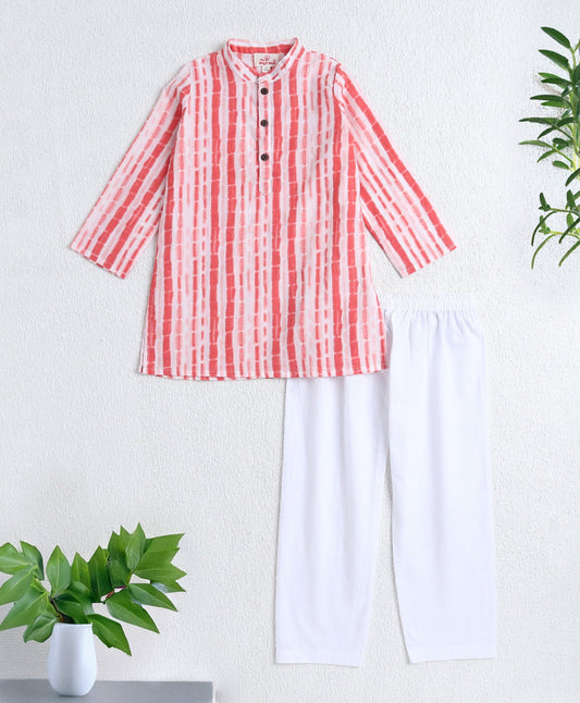 The Magic Wand Cotton Woven Full Sleeves Stripes Printed Kurta & Pyjama Set - Peach