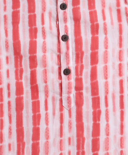 Cotton Woven Full Sleeves Stripes Printed Kurta & Pyjama Set - Peach