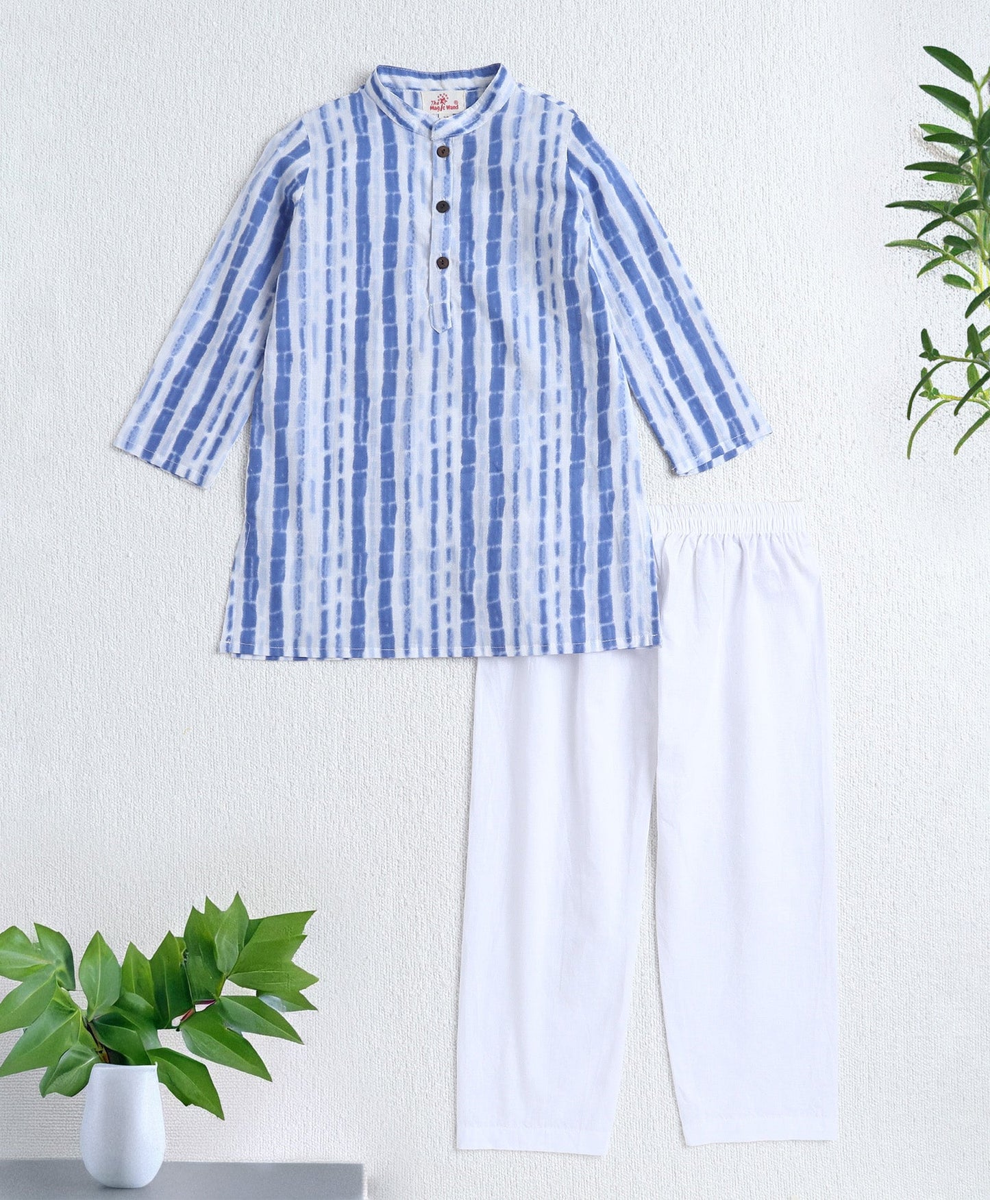 The Magic Wand Cotton Woven Full Sleeves Stripes Printed Kurta & Pyjama Set - Blue