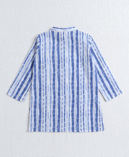The Magic Wand Cotton Woven Full Sleeves Stripes Printed Kurta & Pyjama Set - Blue