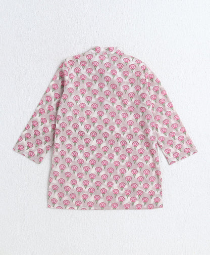 Cotton Woven Full Sleeves AII Over Printed Kurta and Dhoti Set- Pink