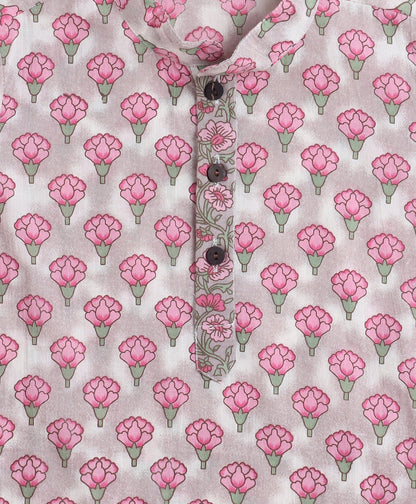 Cotton Woven Full Sleeves AII Over Printed Kurta and Dhoti Set- Pink