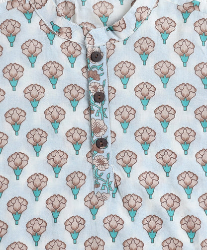 Cotton Woven Full Sleeves AII Over Printed Kurta and Dhoti Set- Green