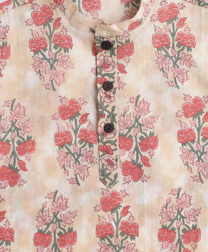 Cotton Woven Full Sleeves AII Over Printed Kurta and Dhoti Set- Peach