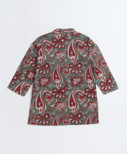 The Magic Wand Cotton Woven Full Sleeves AII Over Printed Kurta and Dhoti Set- Green