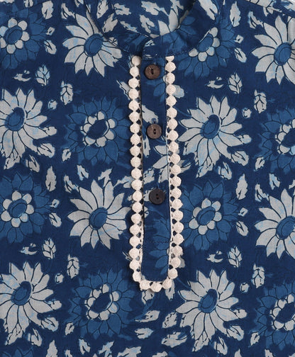 The Magic Wand Cotton Woven Full Sleeves AII Over Printed Kurta and Dhoti Set- Navy Blue