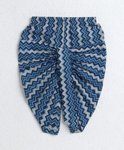 The Magic Wand Cotton Woven Full Sleeves AII Over Printed Kurta and Dhoti Set- Navy Blue