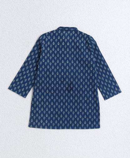 The Magic Wand Cotton Woven Full Sleeves AII Over Printed Dhoti Kurta Set For Boys- Navy Blue