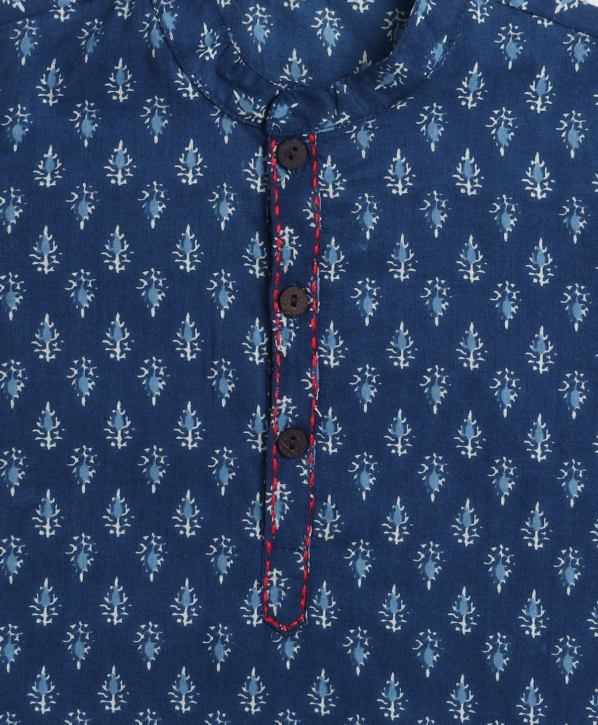 The Magic Wand Cotton Woven Full Sleeves AII Over Printed Dhoti Kurta Set For Boys- Navy Blue