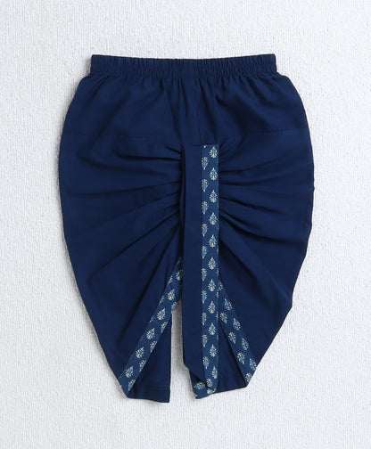 The Magic Wand Cotton Woven Full Sleeves AII Over Printed Dhoti Kurta Set For Boys- Navy Blue