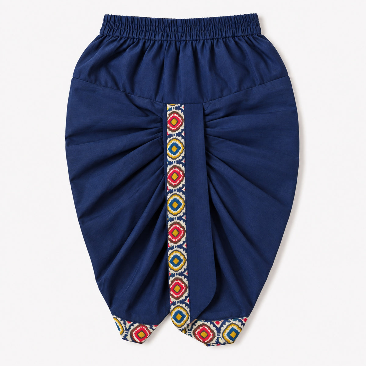 The Magic Wand Woven Full Sleeves Ikat Geomteric Print Kurta And Dhoti Set - Navy Blue
