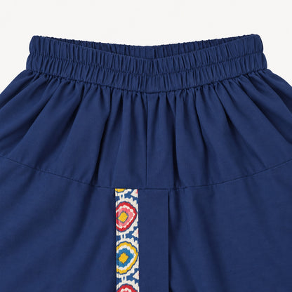 The Magic Wand Woven Full Sleeves Ikat Geomteric Print Kurta And Dhoti Set - Navy Blue