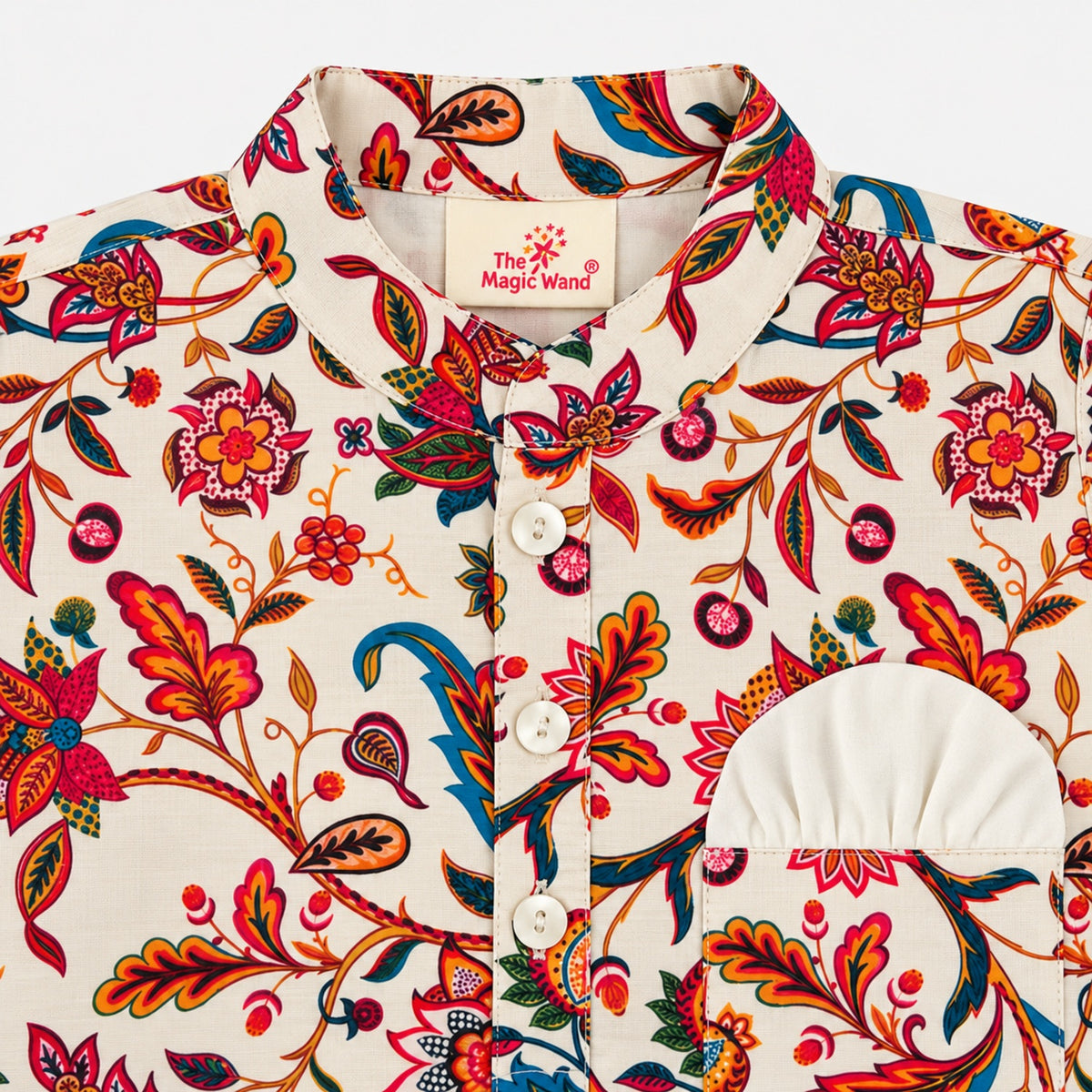 The Magic Wand Woven Full Sleeves Kalamkari Inspired Floral Printed Kurta And Dhoti Set - Off White