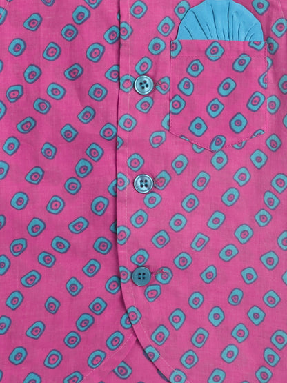 The Magic Wand Bandhani Printed Mandarin Collar Modi Jacket For Boys Pink