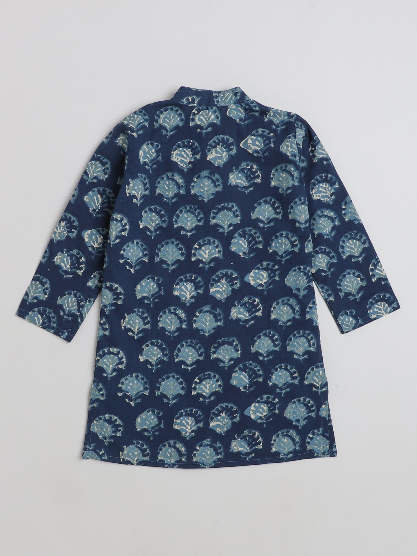 Bagru Printed Mandarin Collar Full Sleeves Kurta and Pyjama Set For Boys-Blue