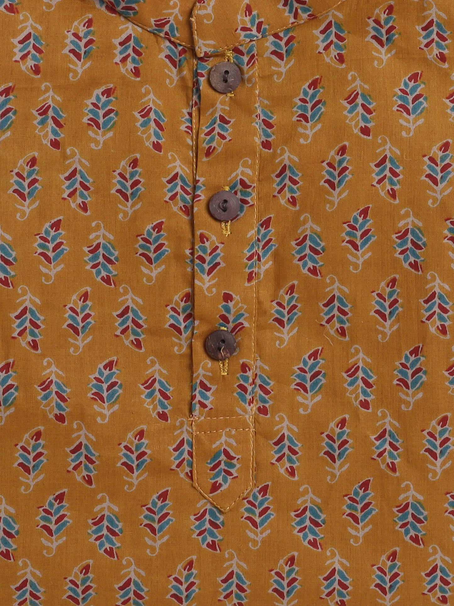 Floral Printed Mandarin Collar Full Sleeves Kurta And Pant Set-Mustered