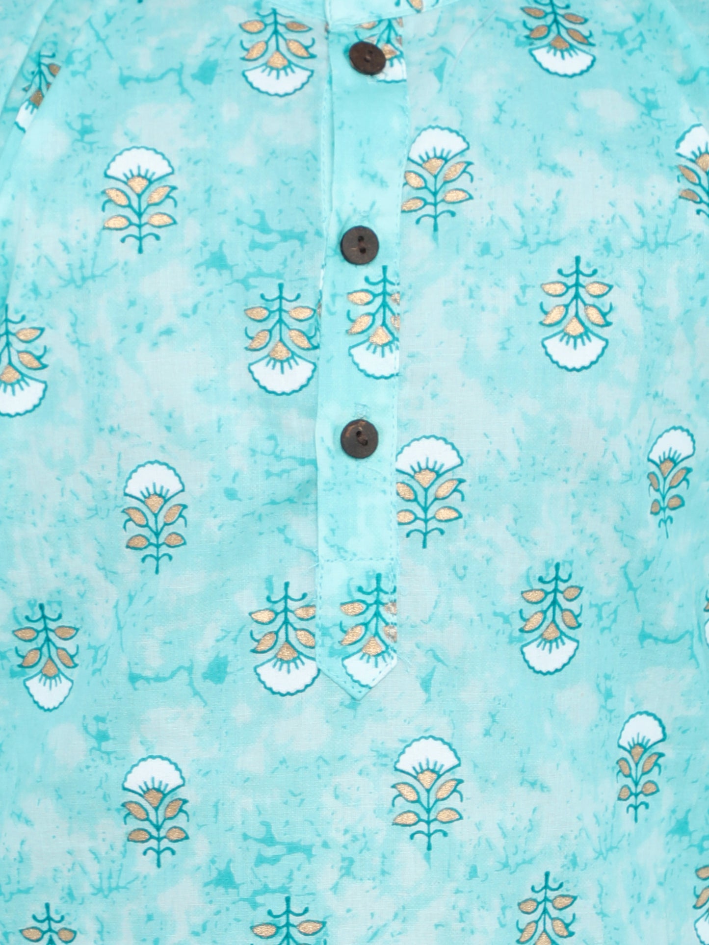 Floral Printed Mandarin Collar Full Sleeves Kurta And Pant Set-Blue