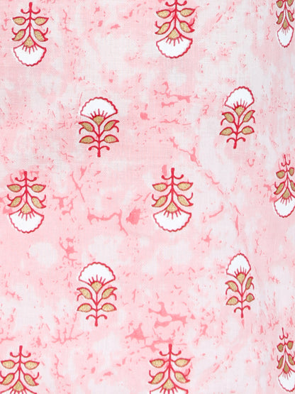 Floral Printed Full Sleeves Mandarin Collar Kurta Pyjama Set-Pink