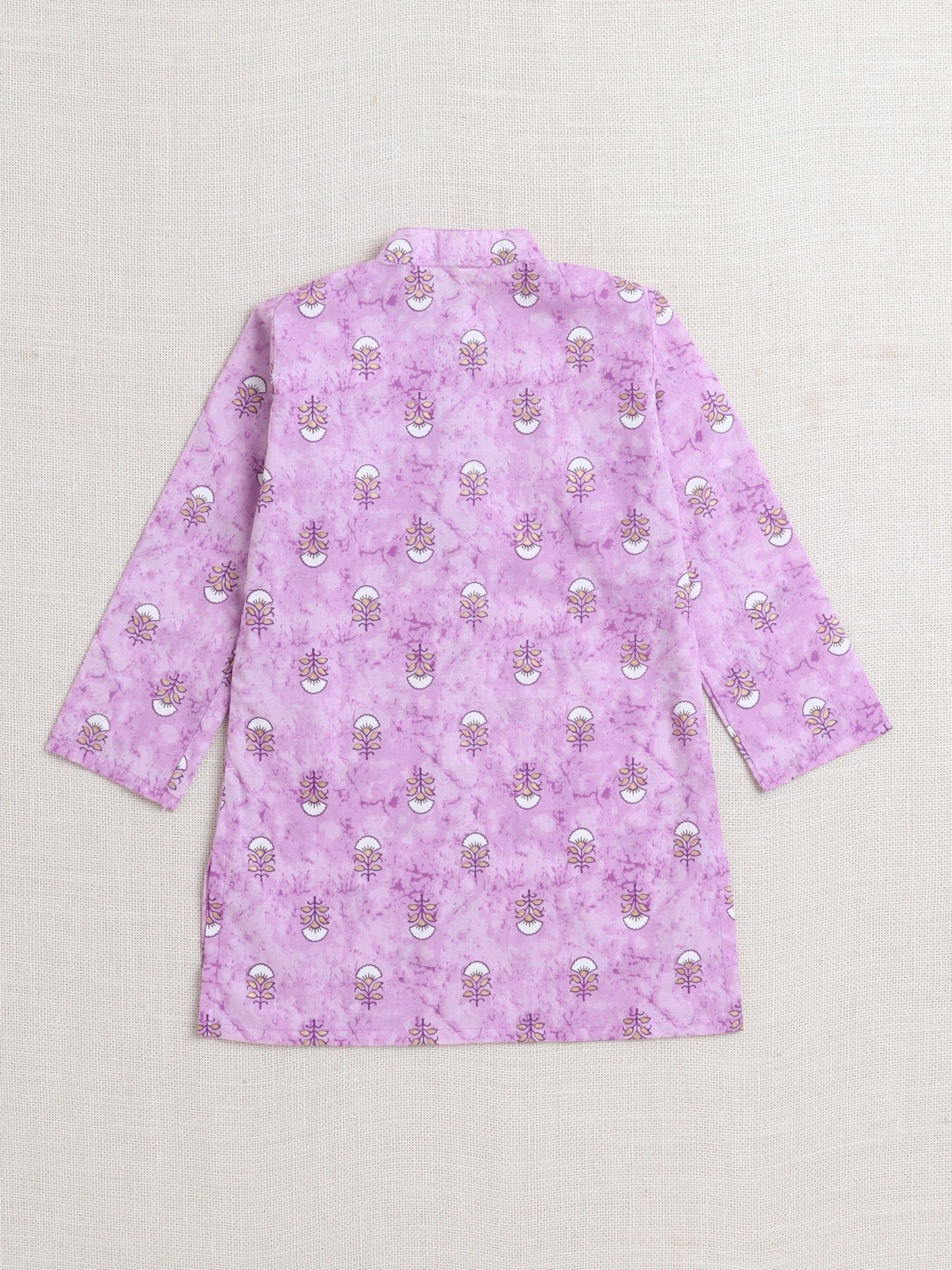 Floral Printed Mandarin Collar Full Sleeves Kurta And Pant Set-Purple