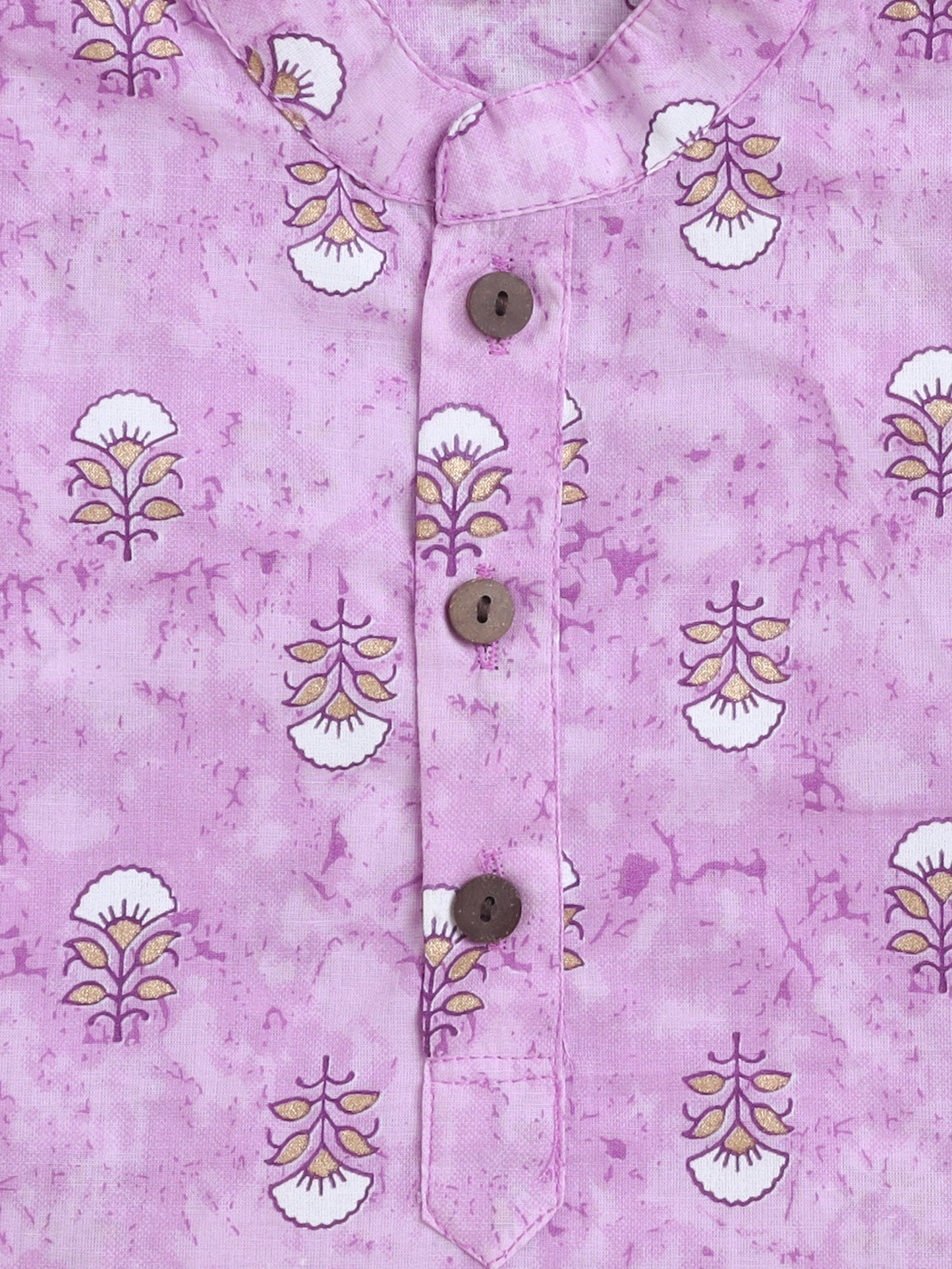 Floral Printed Mandarin Collar Full Sleeves Kurta And Pant Set-Purple