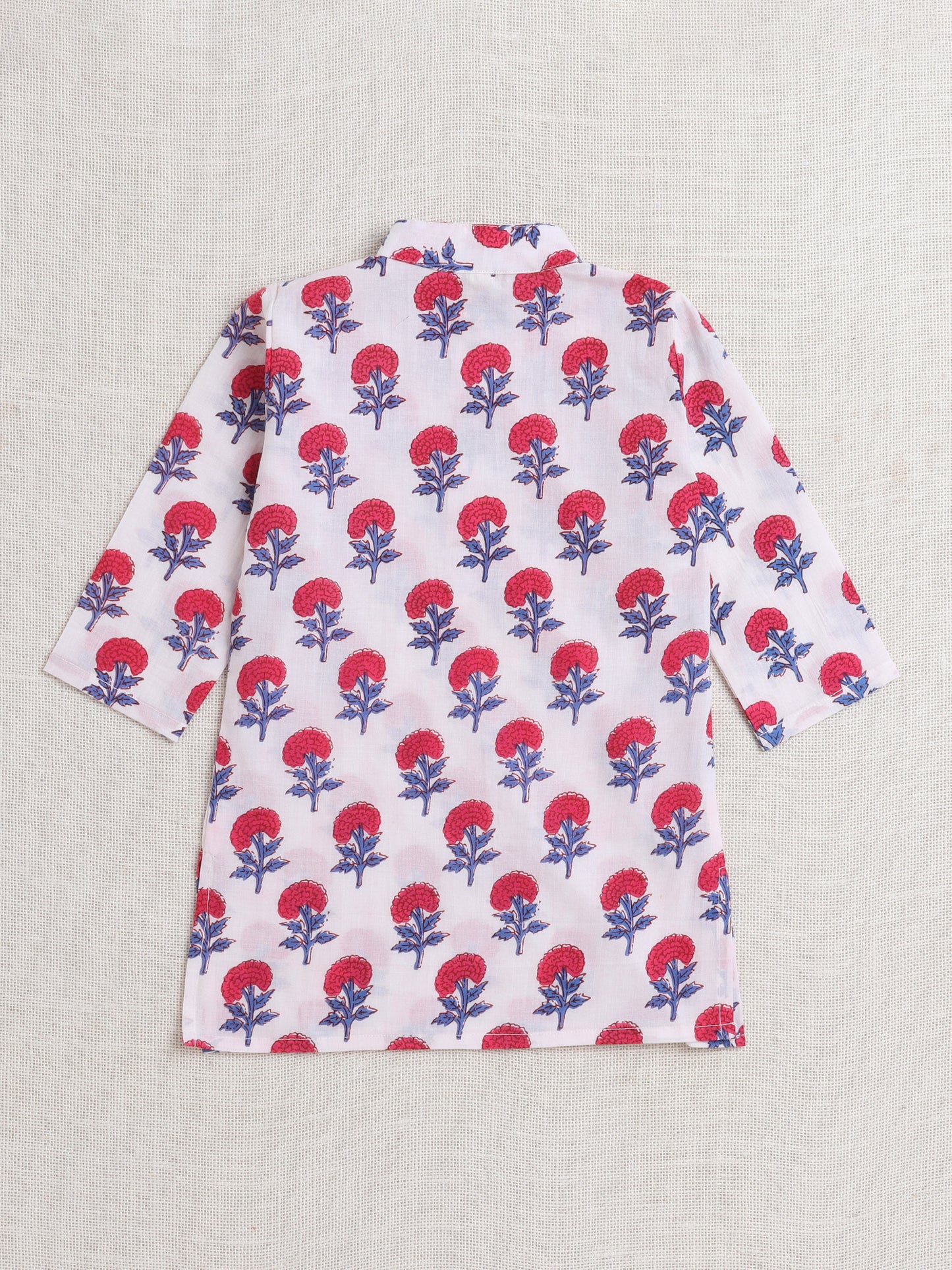 Floral Printed Mandarin Collar Full Sleeves Kurta Pyjama Set-Pink