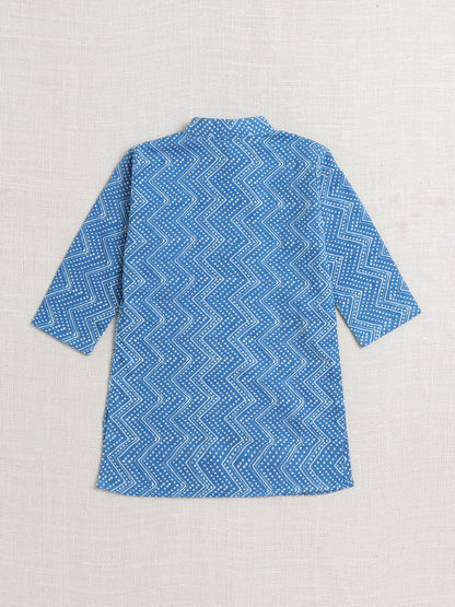 Zig Zag Printed Mandarin Collar Full Sleeves Kurta And Pant Set-Blue