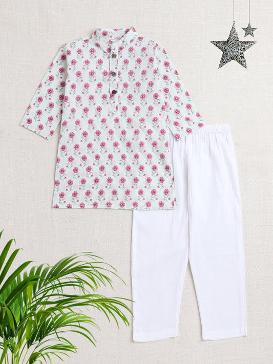 Full Sleeves Floral Printed Kurta Set-Pink