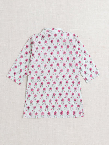 Full Sleeves Floral Printed Kurta Set-Pink
