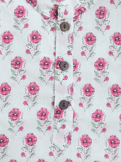Full Sleeves Floral Printed Kurta Set-Pink