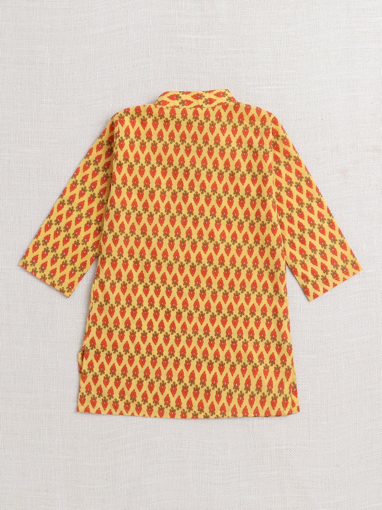 Full Sleeves Floral Printed  Kurta Set-Yellow