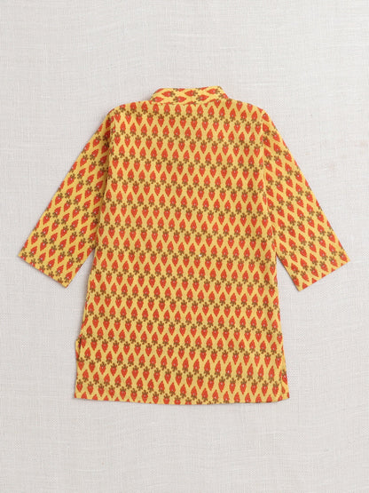 Full Sleeves Floral Printed  Kurta Set-Yellow