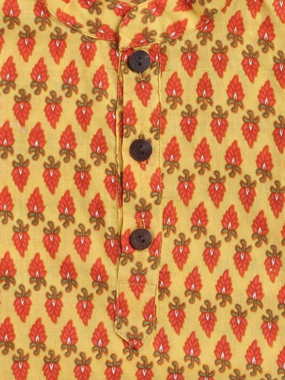Full Sleeves Floral Printed  Kurta Set-Yellow