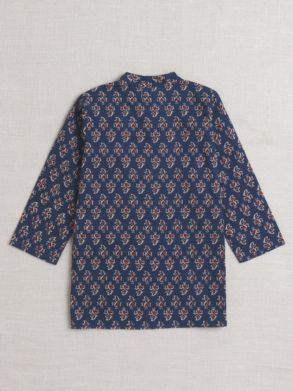 Full Sleeves Floral Print Dhoti Kurta Set-Navy Blue