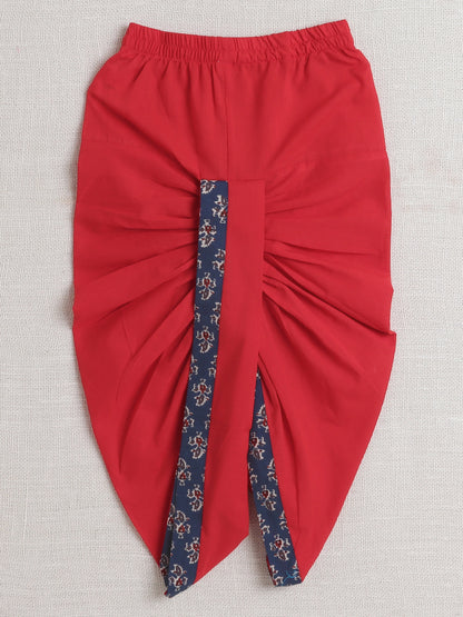 Full Sleeves Floral Print Dhoti Kurta Set-Navy Blue