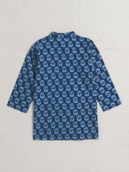 Floral Print Full Sleeves Dhoti Kurta Set- Navy Blue