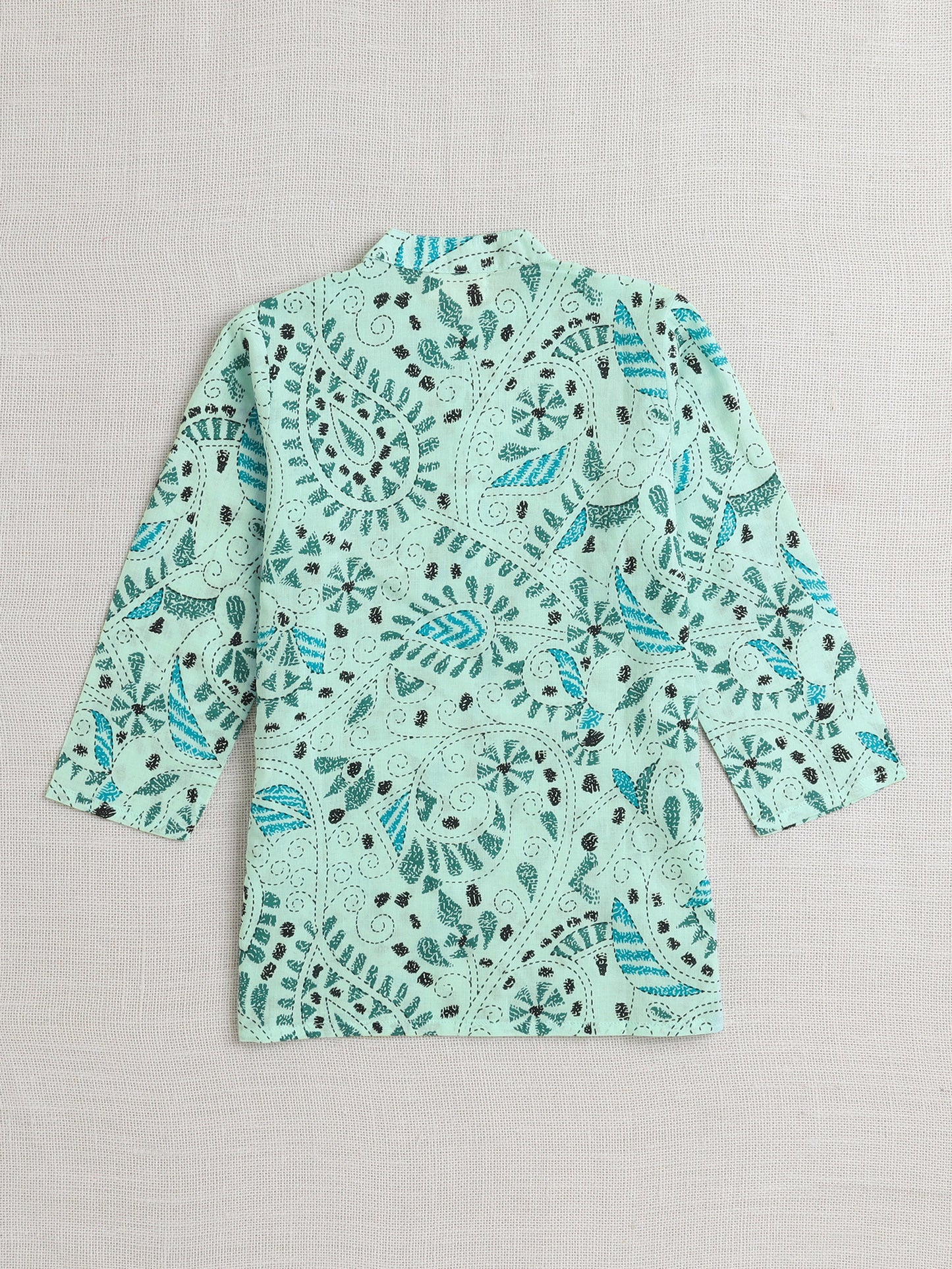 Full Sleeves Floral Print Dhoti Kurta Set- Blue