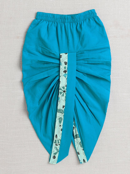 Full Sleeves Floral Print Dhoti Kurta Set- Blue