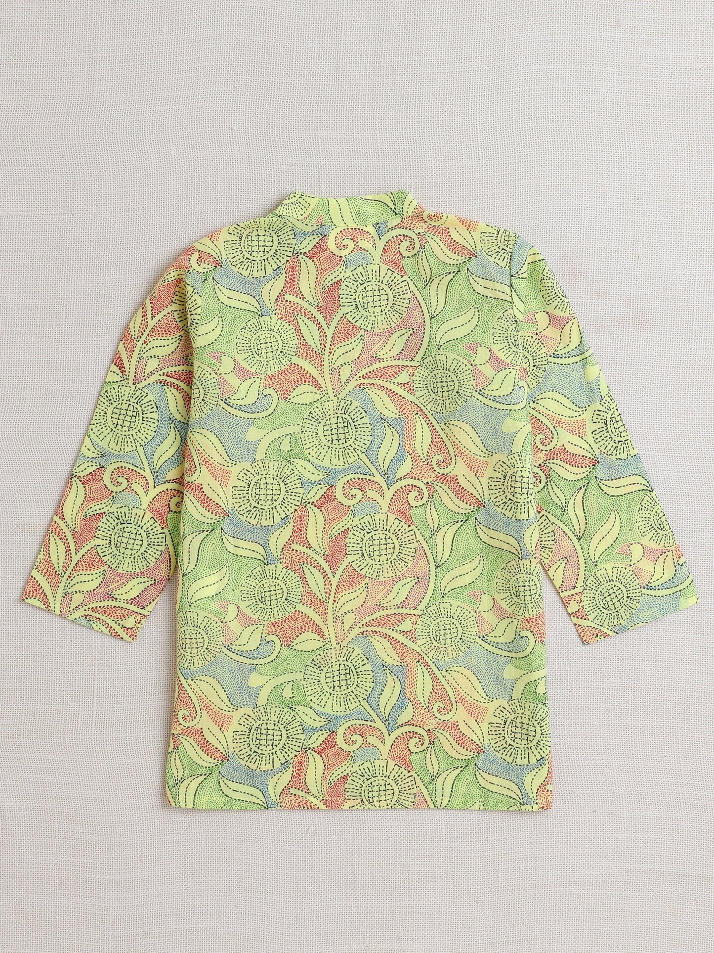 Full Sleeves Floral Print Dhoti Kurta Set- Yellow