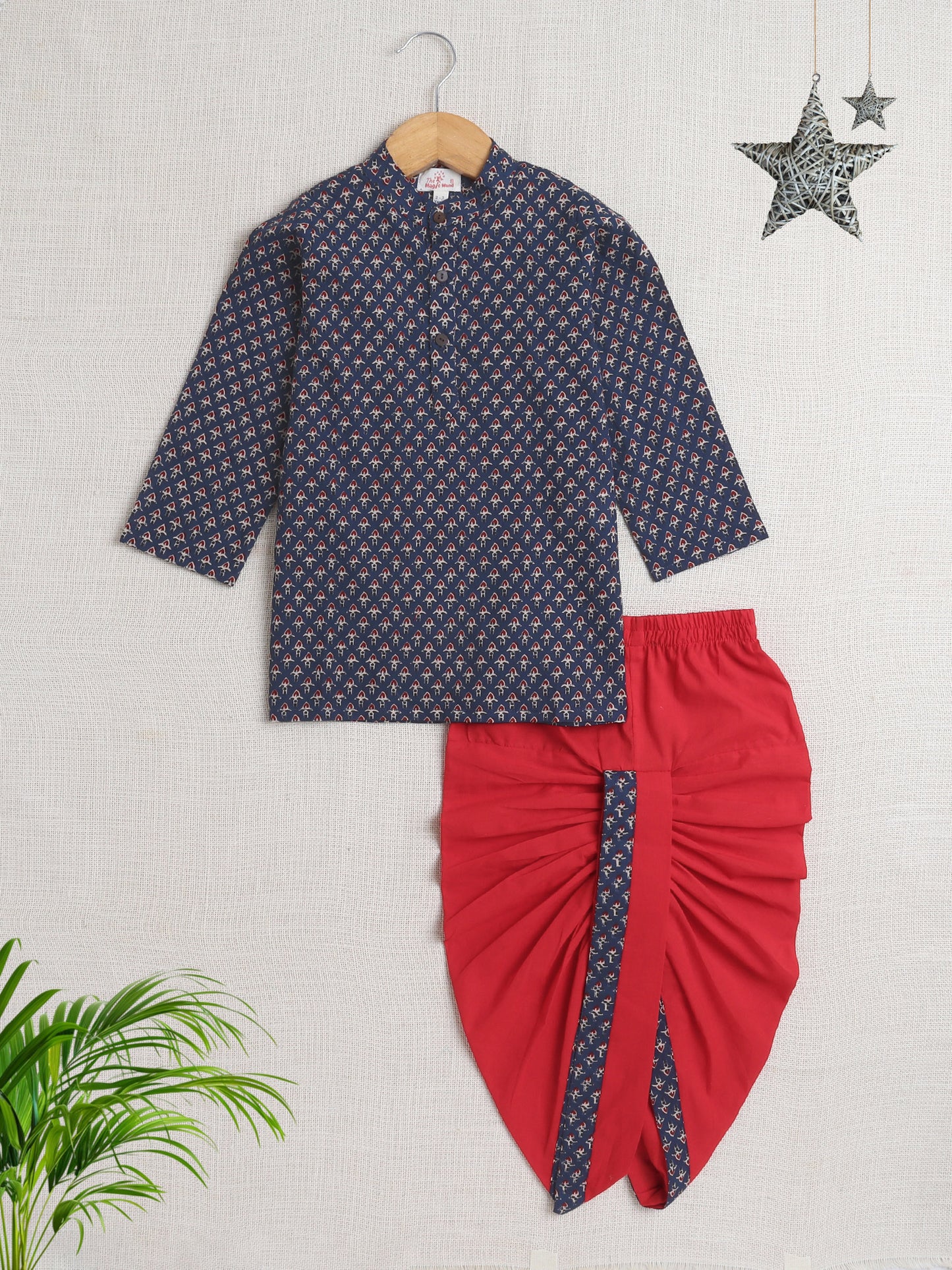 Full Sleeves Floral Print Dhoti Kurta Set- Navy Blue