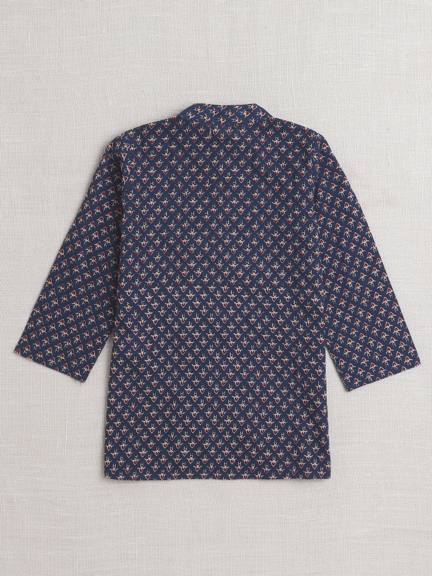 Full Sleeves Floral Print Dhoti Kurta Set- Navy Blue