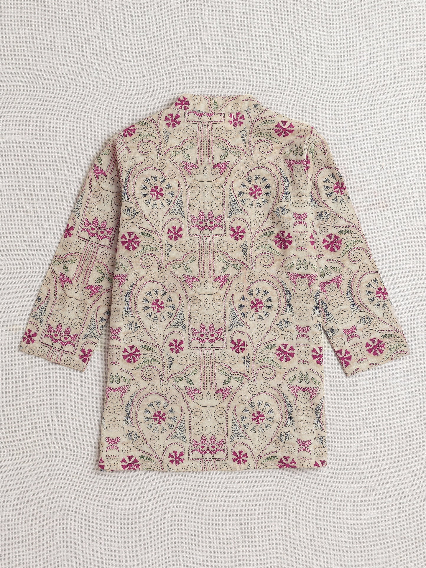 Full Sleeves Floral Print Dhoti Kurta Set- Off White