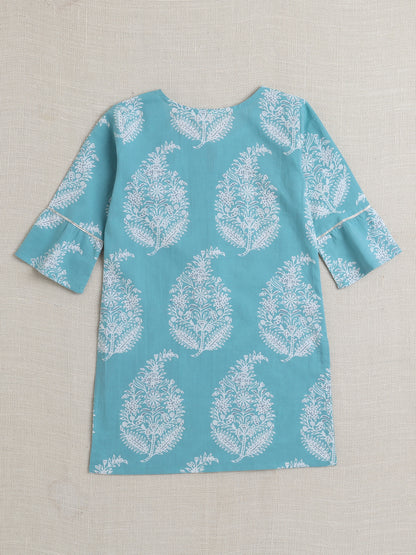 Full Sleeves Floral Print Kurta set- Mint